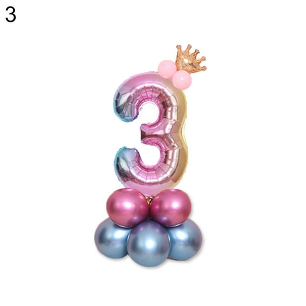 32inch Pink Number 4 Balloons Crown Balloon Digital Foil Balloon Premium Latex Balloons Combination for Kids Birthday Party Supplies Wedding Anniversarty Decoration